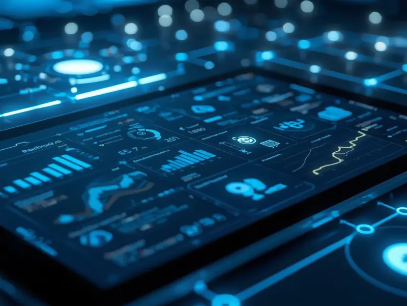Modern tablet displaying AI dashboard, highlighting features of the best free AI tools 2025 for business and chatbots.