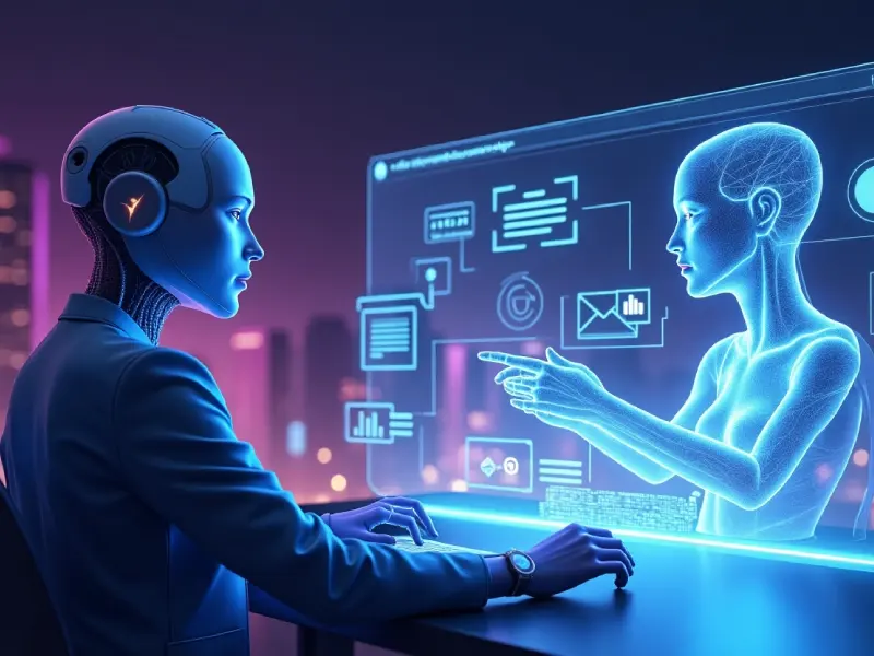Futuristic AI avatar organizing documents in a Chrome browser, showcasing ai writing assistant free and ai summary generator tools for productivity in 2025.