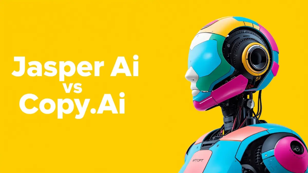 A vibrant poster with a bright yellow background, featuring a colorful AI robot with pink, blue, and green panels, designed for an article cover."