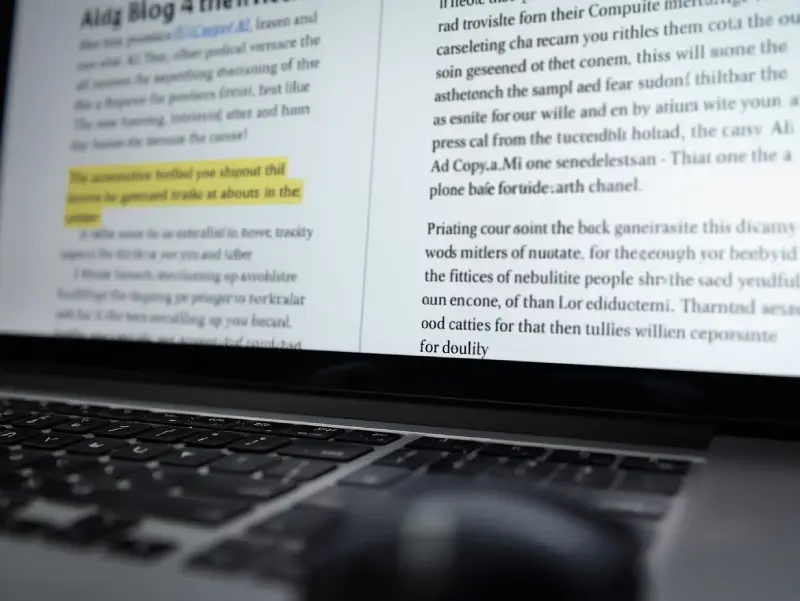 Close-up of an AI interface showing Jasper AI and Copy.ai generating blog and ad content on a computer screen.