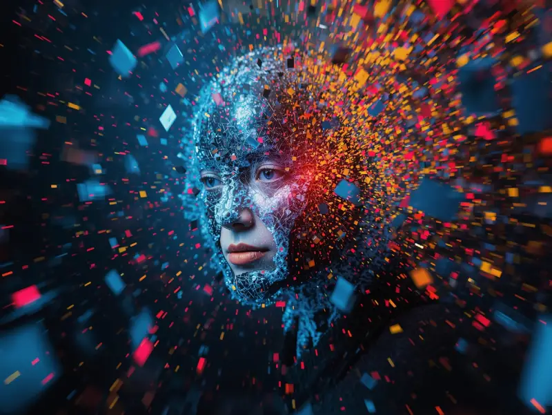 High-octane office takeover: holographic AI assistant shreds paper chaos into digital particles, calendar exploding into 3D neon grids, coffee steam forming code, vibrant reds, yellows, electric blues, motion blur, cinematic lens flare, pro designer energy --ar 16:9 --v 6 --q 2 --stylize 900 --chaos 25