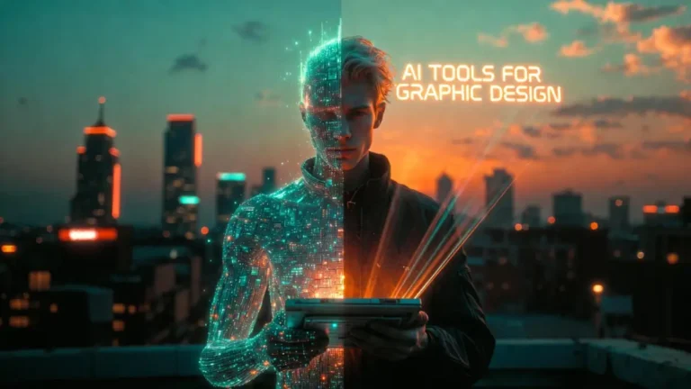 AI tools for graphic design – human designer merging with digital future, 2025