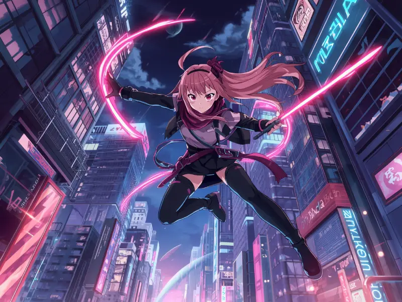 Cyberpunk anime character created with AI drawing generator