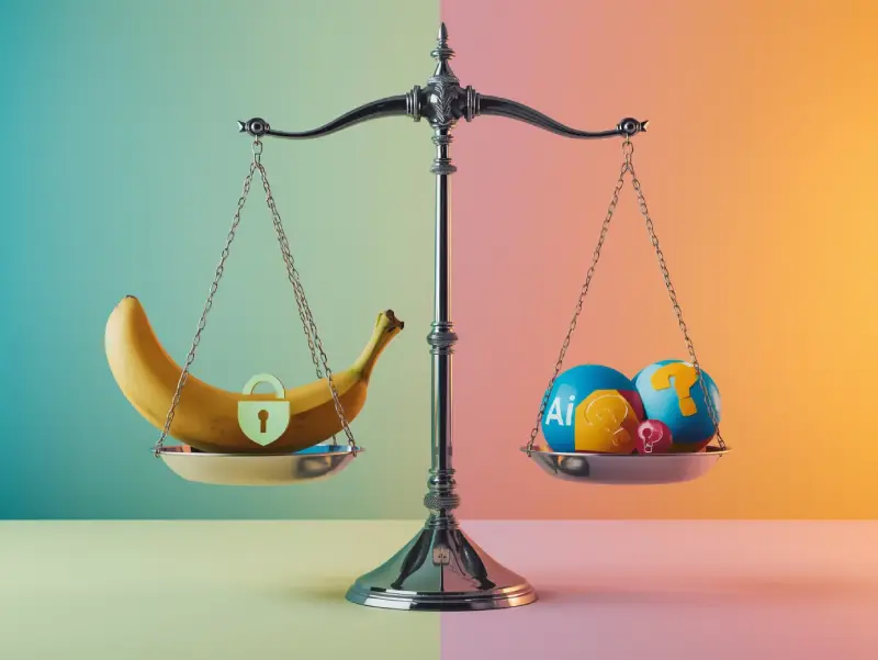 Ethical balance of Nano Banana AI image tools in vibrant, thoughtful illustration.