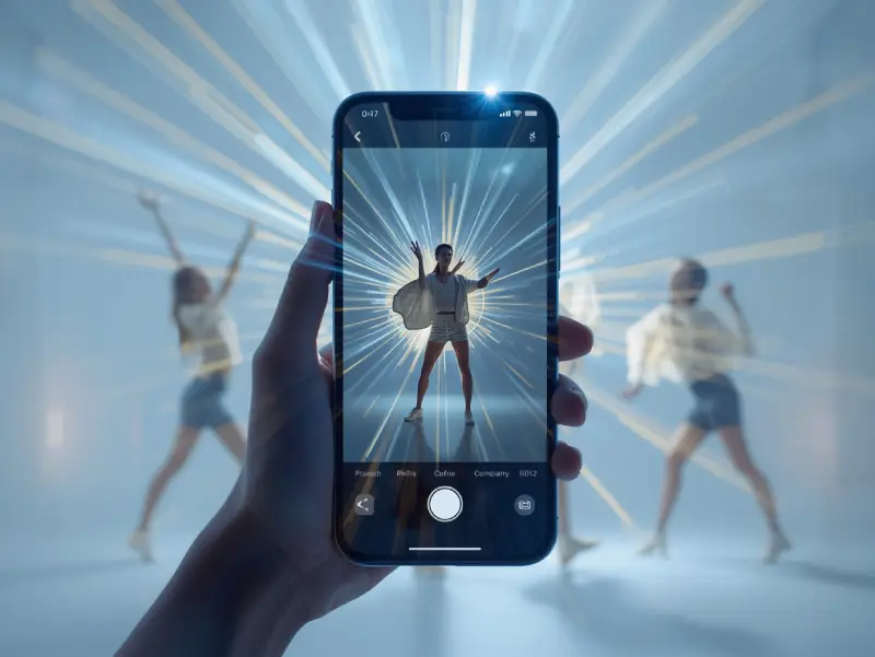 Smartphone showcasing Viggle AI's magic wand effect, bringing a selfie to life in a dance animation.