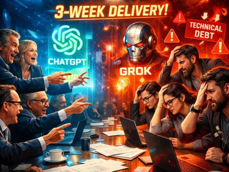 Intense meeting showdown between AI hype from managers and developer reality in AI software engineering.