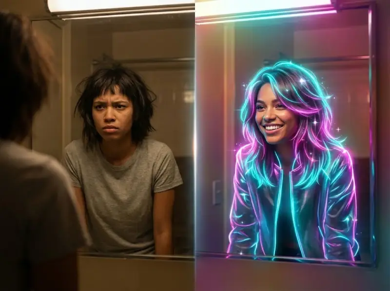 Before and after using an AI haircut generator: from haircut regret to confident perfect style