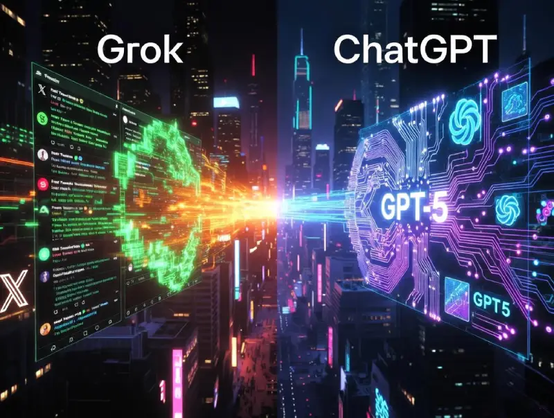 Core differences visualized in cyberpunk Grok vs ChatGPT clash