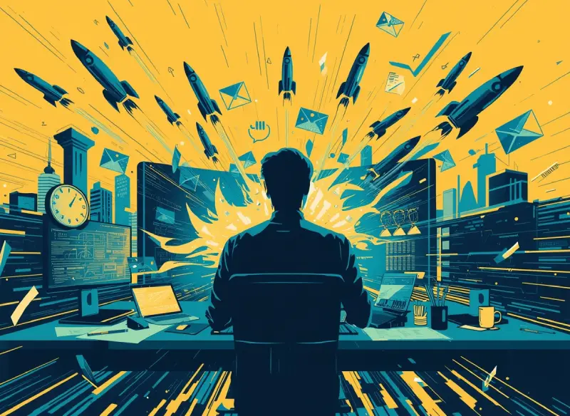 Professional boosting productivity with best free AI websites in an action-packed office setup.