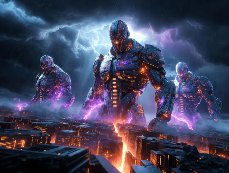 Leading AI companies as towering giants holding the fort in the 2026 AI dominance battle