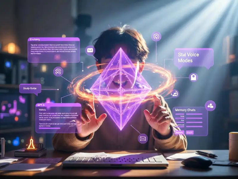 Evolution of ChatGPT for students with GPT-5 Prism, action-packed learning in vibrant colors.